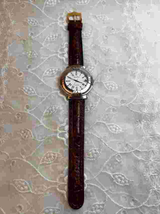 Vintage Jacques Farel Quartz Watch Mens Silver Case White Dial Leather Band Z