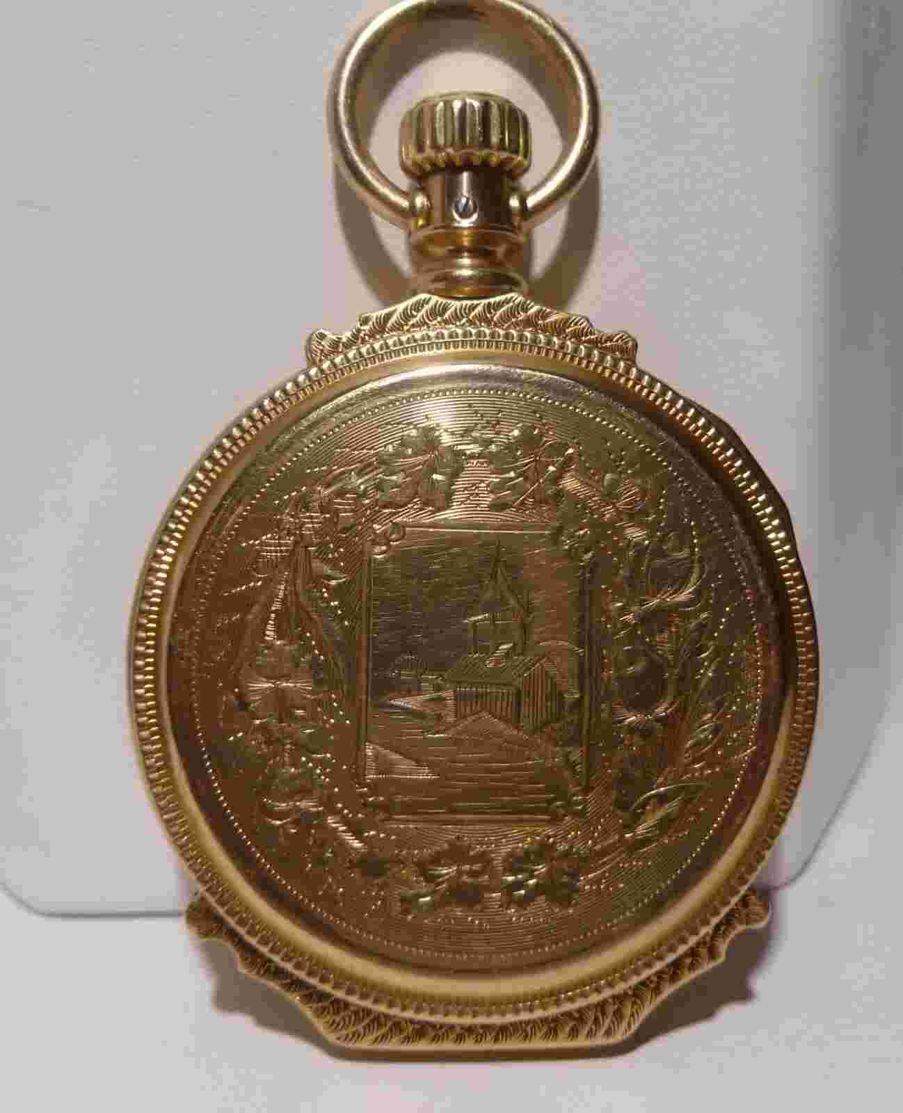 1800s  Elgin 14k Yellow Gold Hunter Case Pocket Watch Adjusted Hand Engraved
