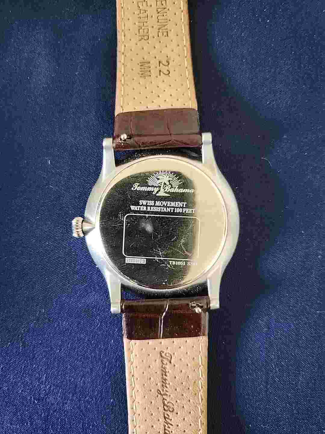 Tommy Bahama TB1051 Pineapple Dial Brown Croco Texture Leather Ultra Slim Watch