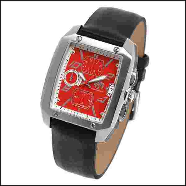 S.U.G. JETSTREAM MEN'S SEIKO CHRONOGRAPH MOVEMENT WATCH NEW RED DIAL LEATHER
