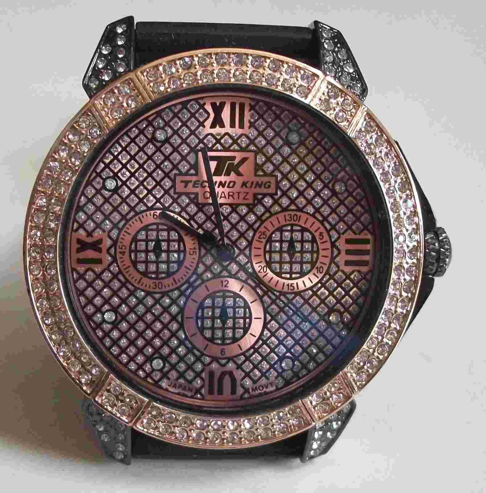 Men Techno King Hematite & Rose Gold Finish Silicone Fashion Hip Hop Watch