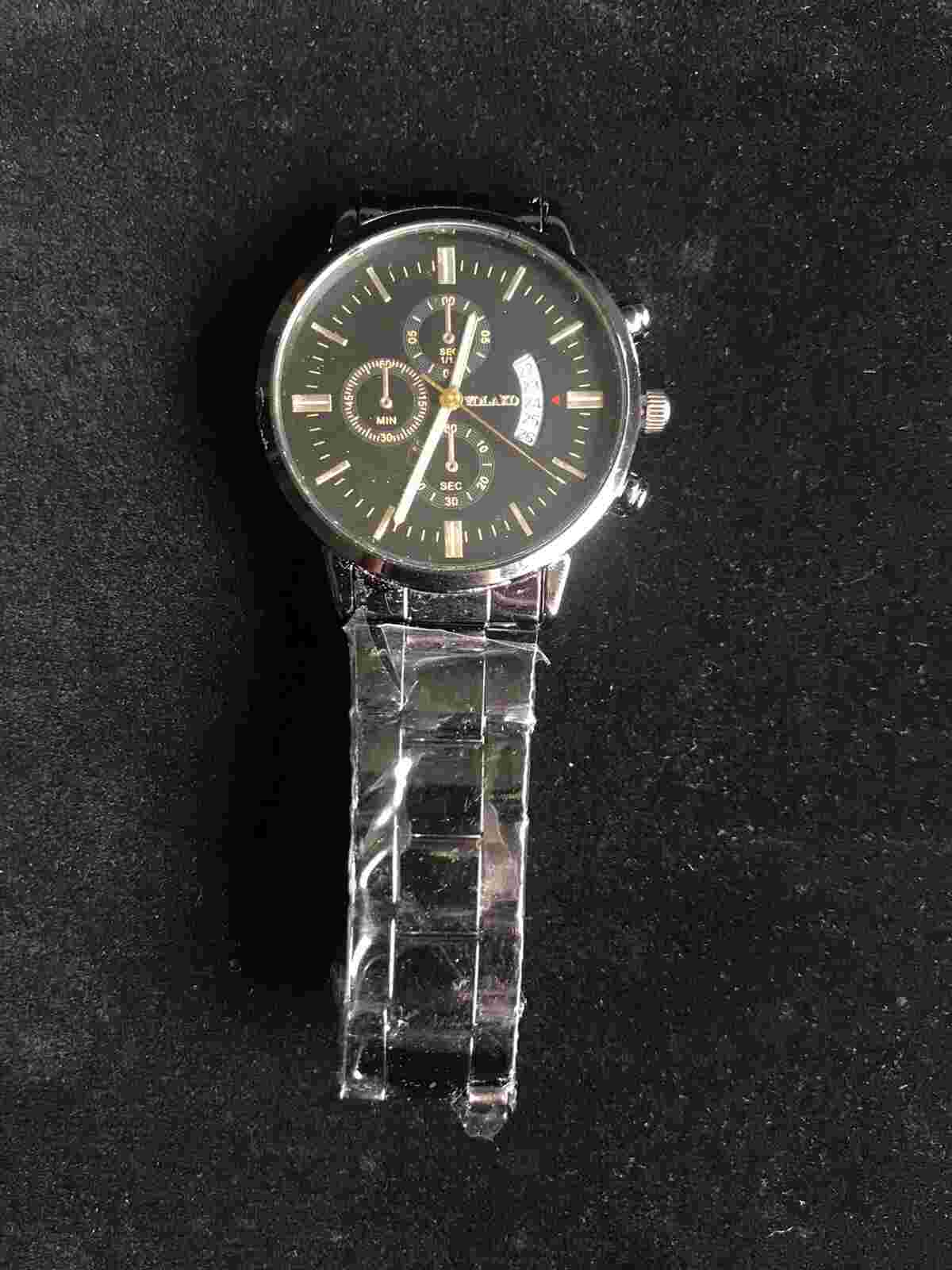 YOLAKO Men's Black &Gold Stainless Steel  Watch, Chronograph & Complete Calendar