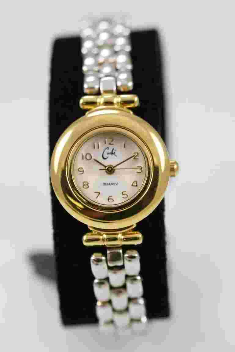 Cache Watch Women Stainless Steel Silver Gold Reversible WR Batt White Quartz