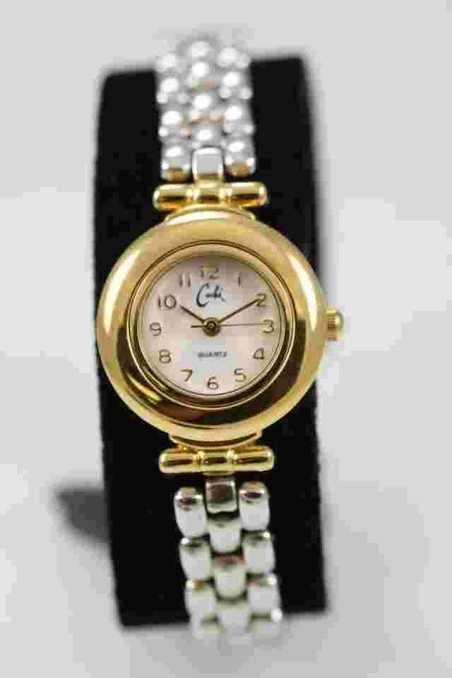 Cache Watch Women Stainless Steel Silver Gold Reversible WR Batt White Quartz