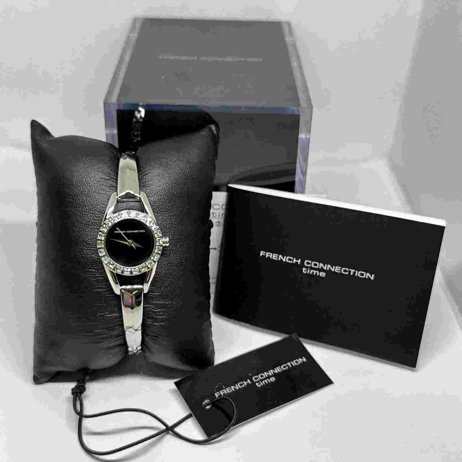 French Connection FC1038B Women's Silver Bracelet Analog Black Dial Watch YAY112