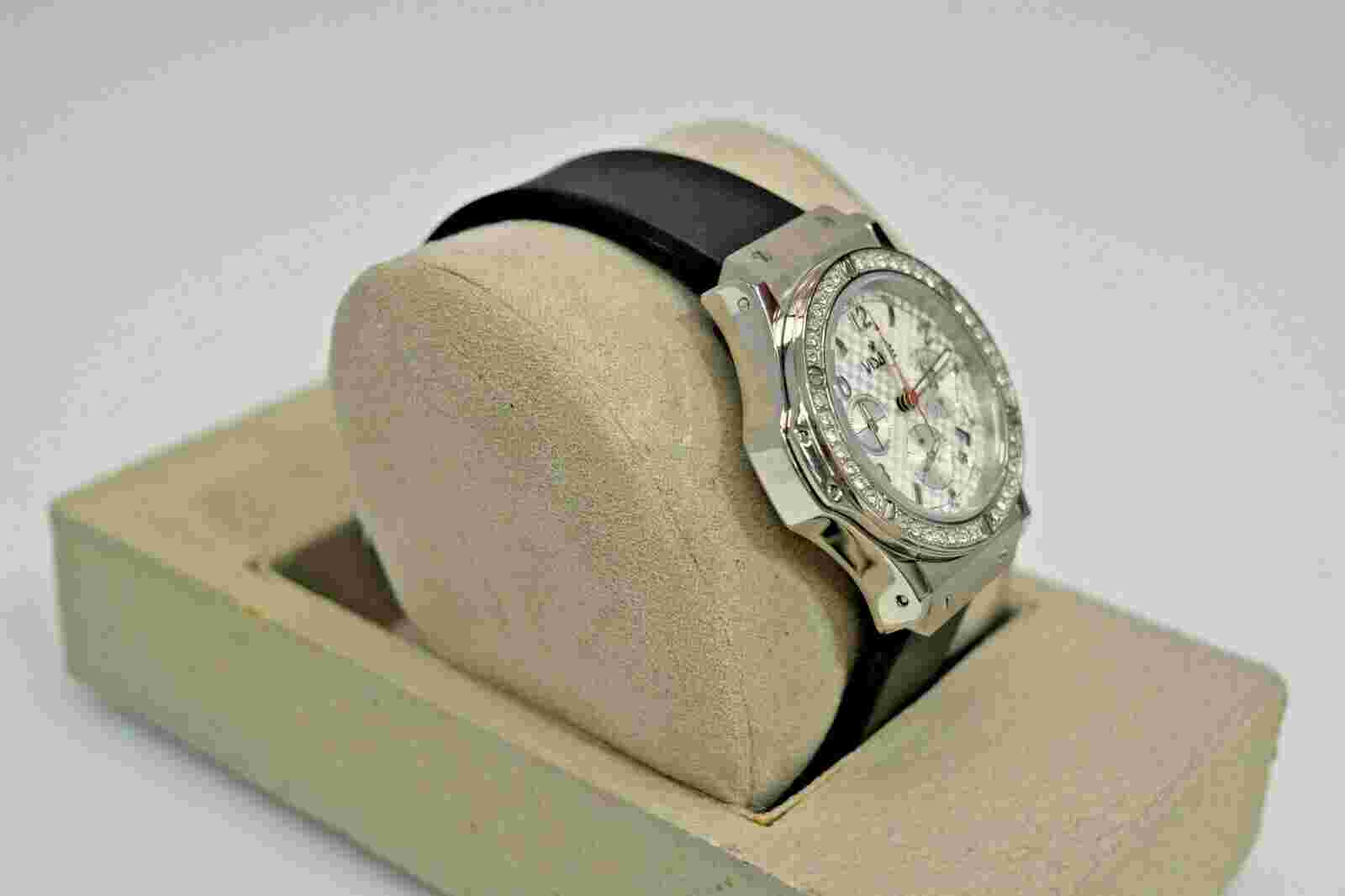 Visage Black Rubber SS Crystals Chronograph Watch