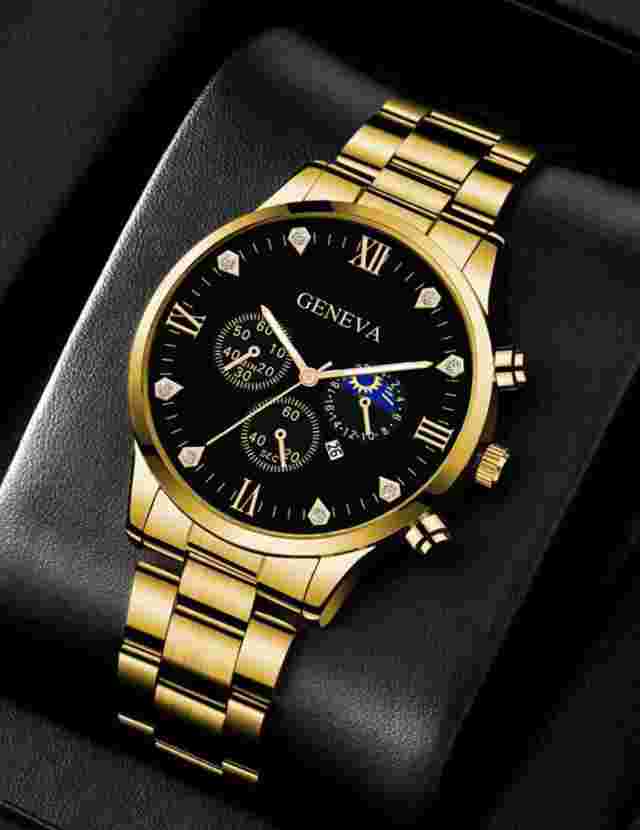 Relojes de Hombre Reloj Para Hombre Acero Elegantes Vestir Negro Dorado Pulseras