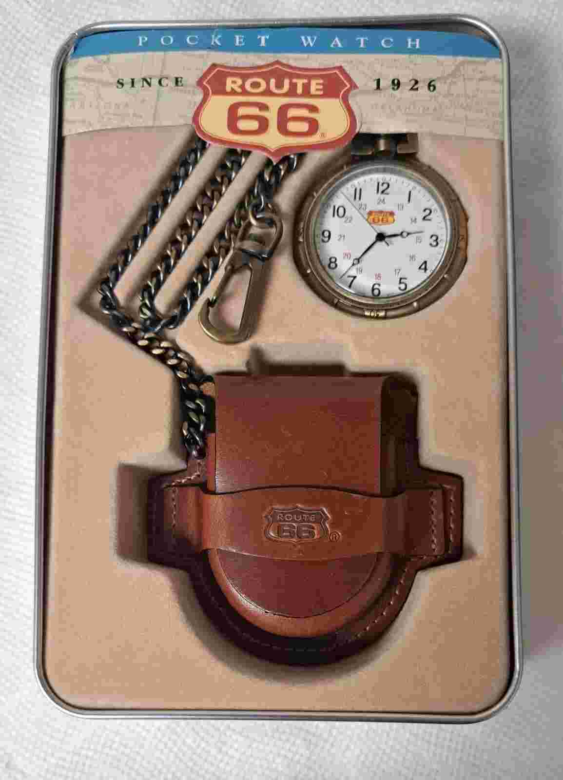 Route 66 White Mens Stainless Steel Gold Battery Pocket Watch in Original Tin