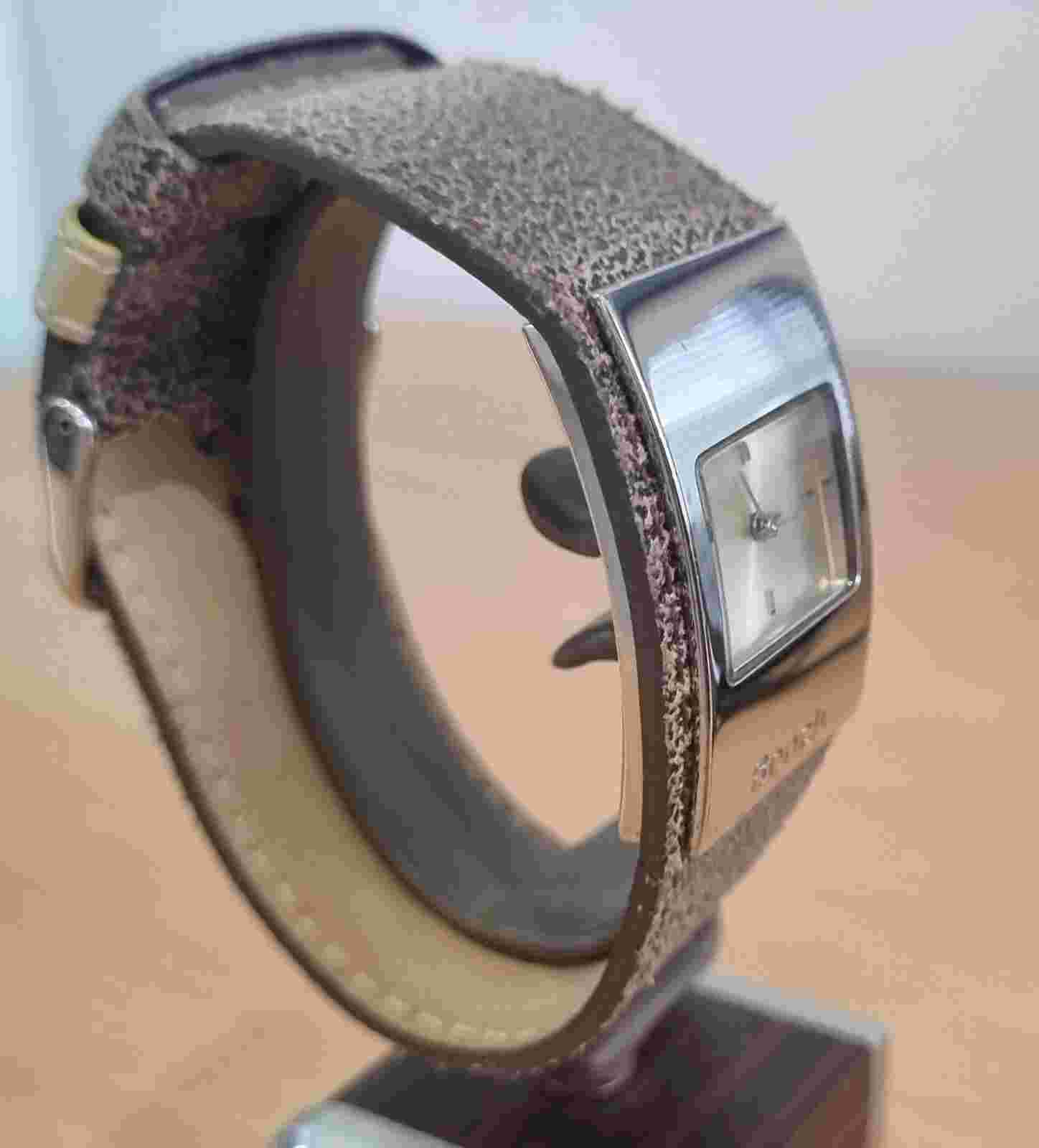 Bench Ladies SS silver dial quartz watch brown leather cuff