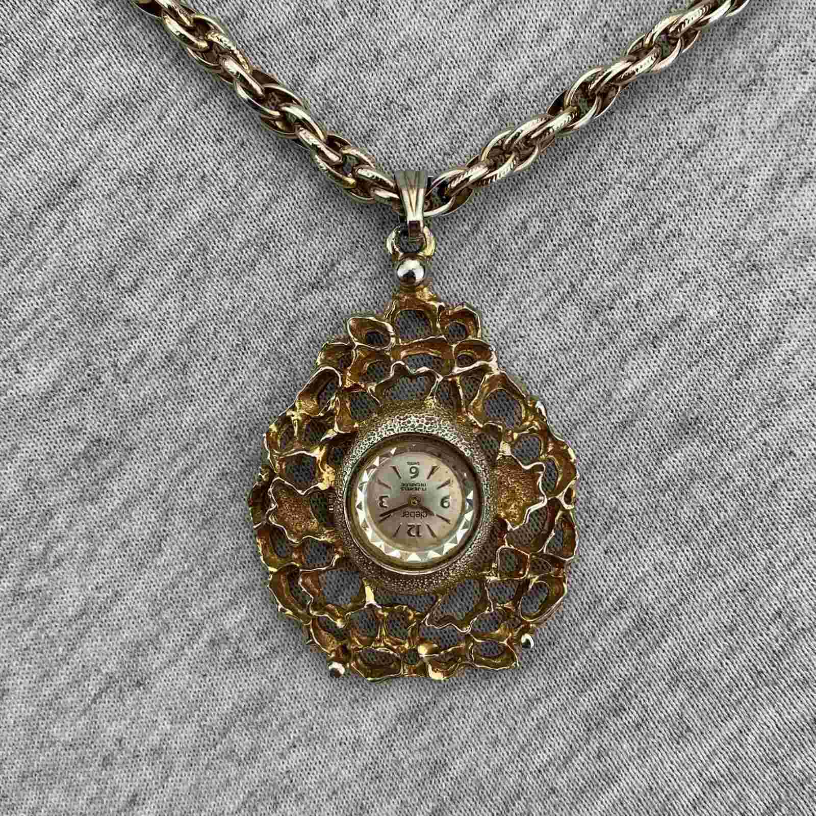 Vintage Pendant Watch Ladies Clebar Ocean Sea Coral Starfish Sara Coventry Chain