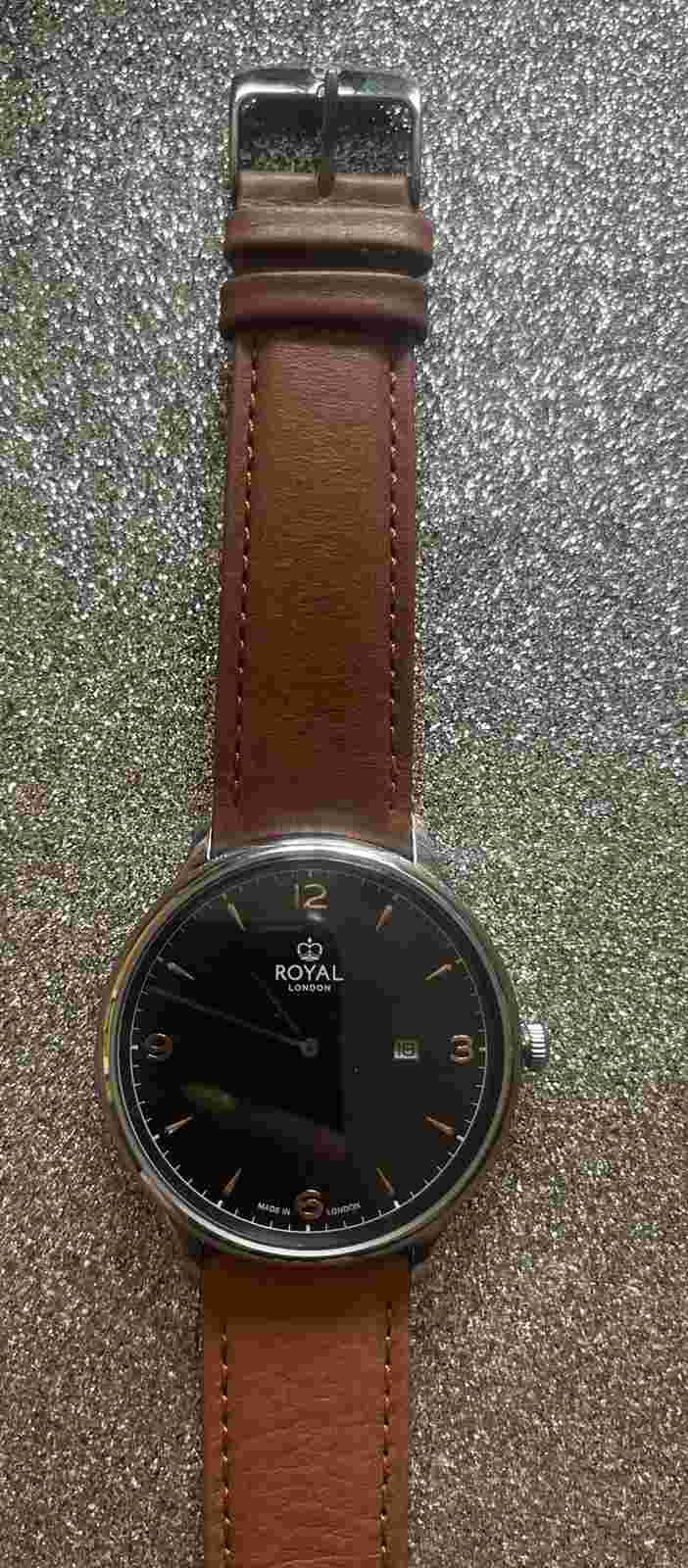 Royal London The N10 Mens WristWatch Leather Brown Strap Blue Face Silver Rim