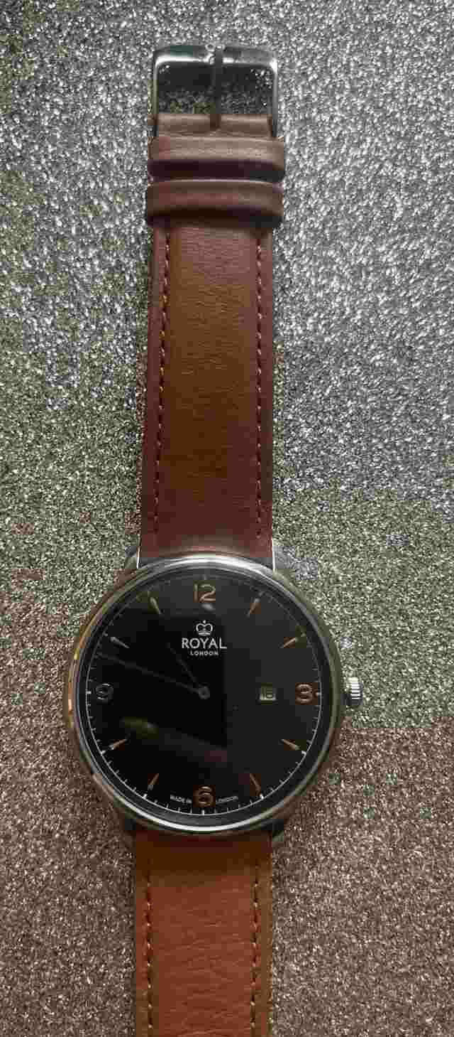 Royal London The N10 Mens WristWatch Leather Brown Strap Blue Face Silver Rim