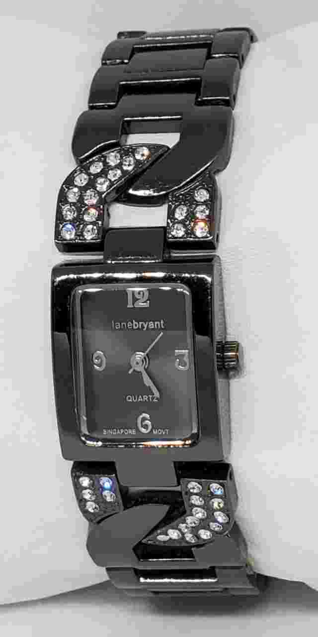 Ladies Lane Bryant Stunning Black Rhinestones Adjustable Band Analog Watch B9