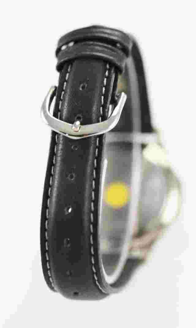 Victory Men Black Leather Silver Stainless Steel Easy Read Quartz Battery Watch