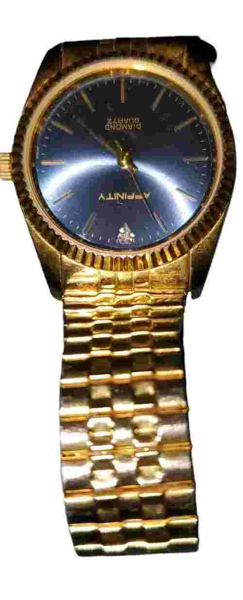 Vntg Affinity Diamond Quartz Mens Wristwatch Gold Tone Office Work Dress Designr