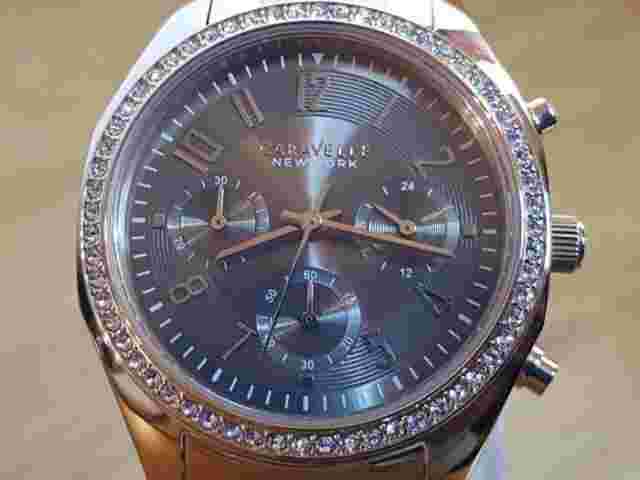 Mens Ladies Rose-Gold Bulova Caravelle 44L195 Melissa Bronze Chrono Glitz Watch