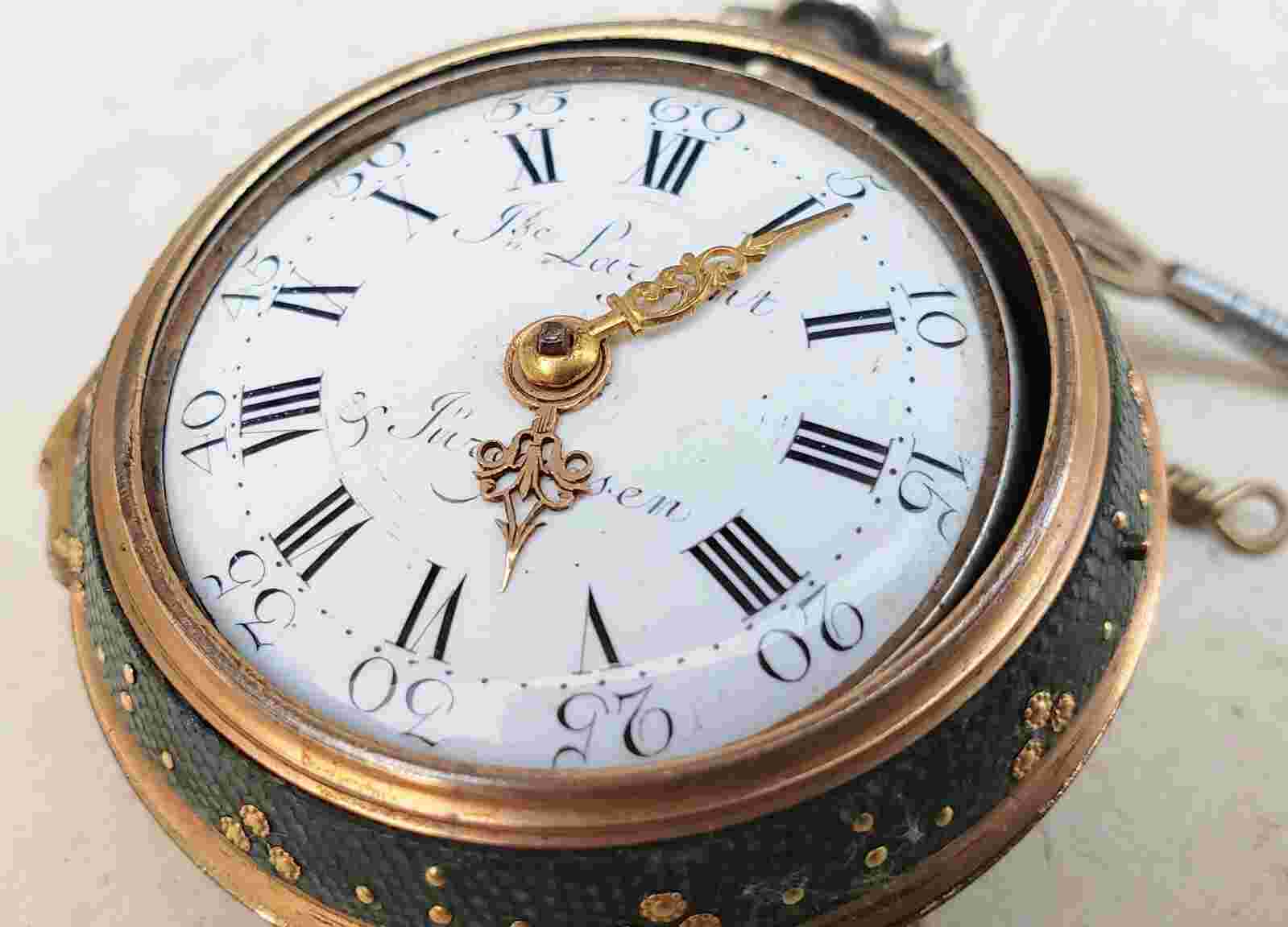 ANTIQUE LARPENT & JURGENSEN COPENHAGEN FUSEE ENAMEL KEY POCKET WATCH