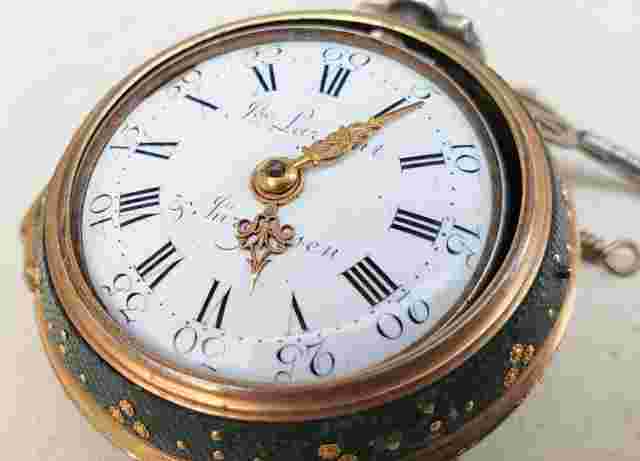 ANTIQUE LARPENT & JURGENSEN COPENHAGEN FUSEE ENAMEL KEY POCKET WATCH