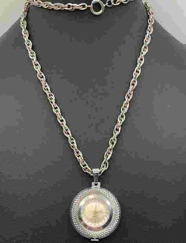 Vintage Chateau Pendant Necklace Watch Women Swiss Made Silver Tone Manual Wind