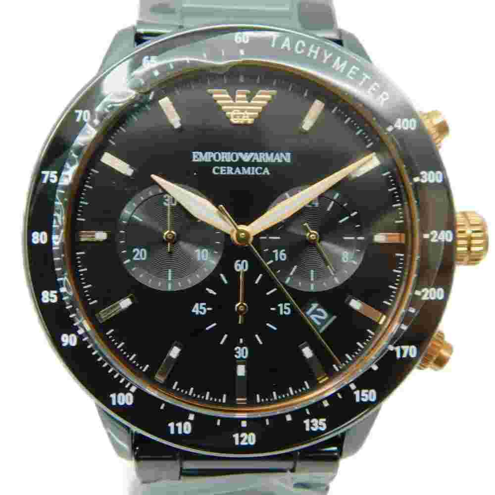 EMPORIO ARMANI Ceramic AR70002 Quartz Date Chrono 43mm Tachymeter Black Men's