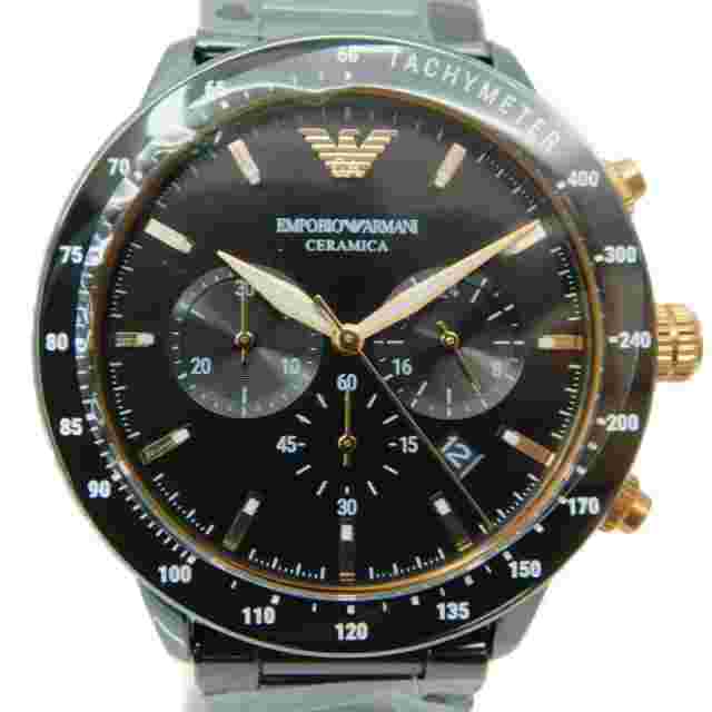 EMPORIO ARMANI Ceramic AR70002 Quartz Date Chrono 43mm Tachymeter Black Men's