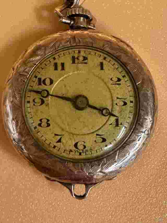 Vintage Swiss Wadsworth Pilot 15 Jewels Gold Filled Pocket Watch with 12K GF Fob