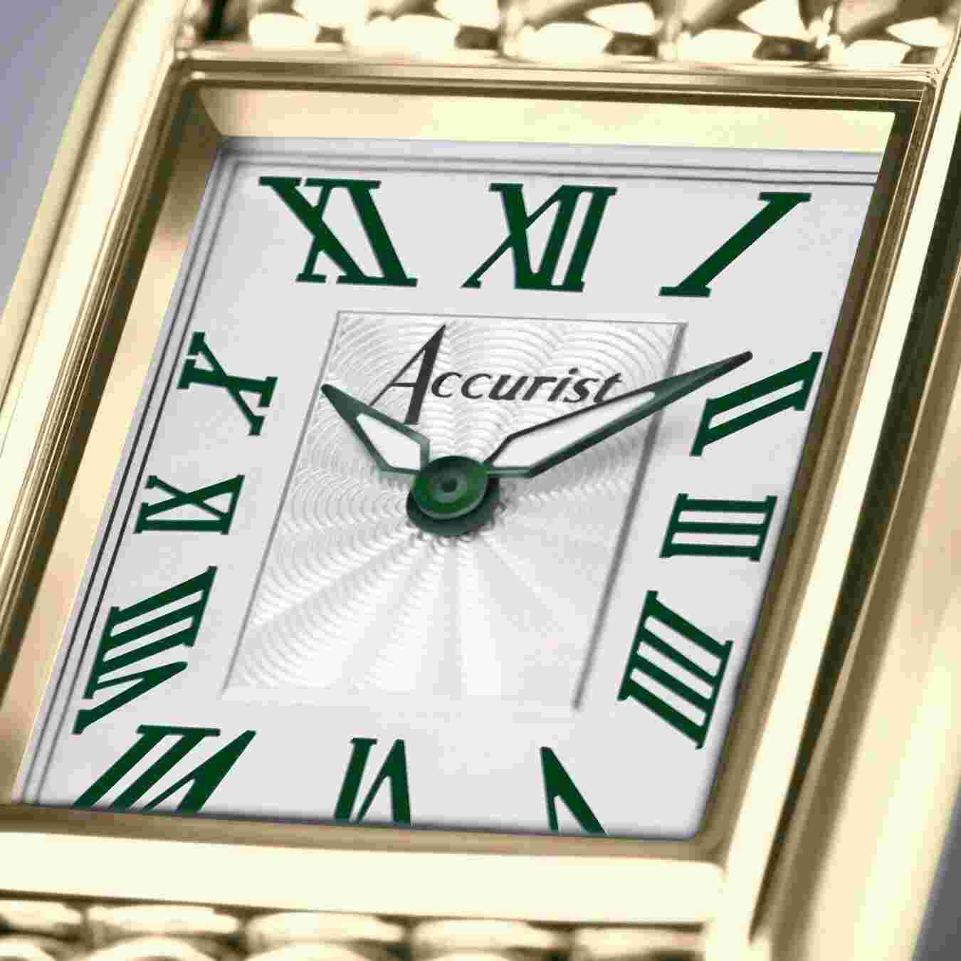 Accurist Rectangle Gold With Green Roman Numerals Watch Model 71008