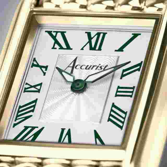 Accurist Rectangle Gold With Green Roman Numerals Watch Model 71008