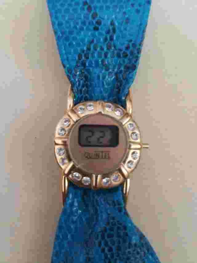 Quintel Digital Watch Blue Alligator Print Band Snap Adjustable 8.5 Inches
