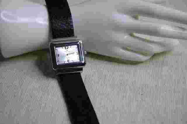 Premier Designs Silvertone Slide Watch Black Band WORKS