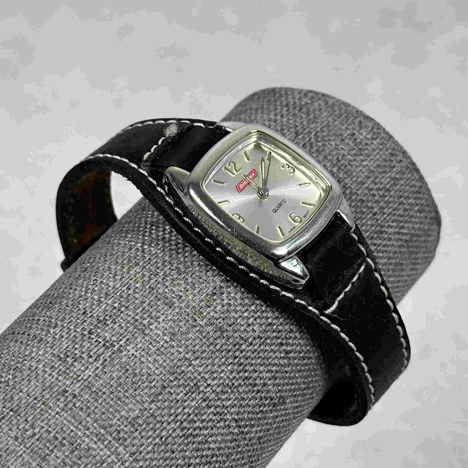 Dickies Watch Womens 24mm Square Silver Tone Leather Cuff Band New Battery