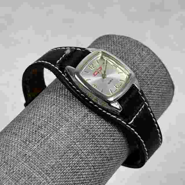 Dickies Watch Womens 24mm Square Silver Tone Leather Cuff Band New Battery