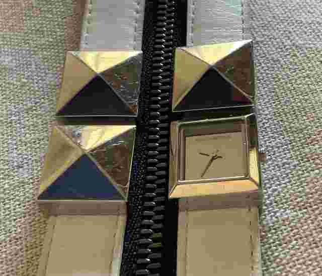 Karl Lagerfeld WOMENS Leather white Double Strap Stainless Watch Zipper 8.5”