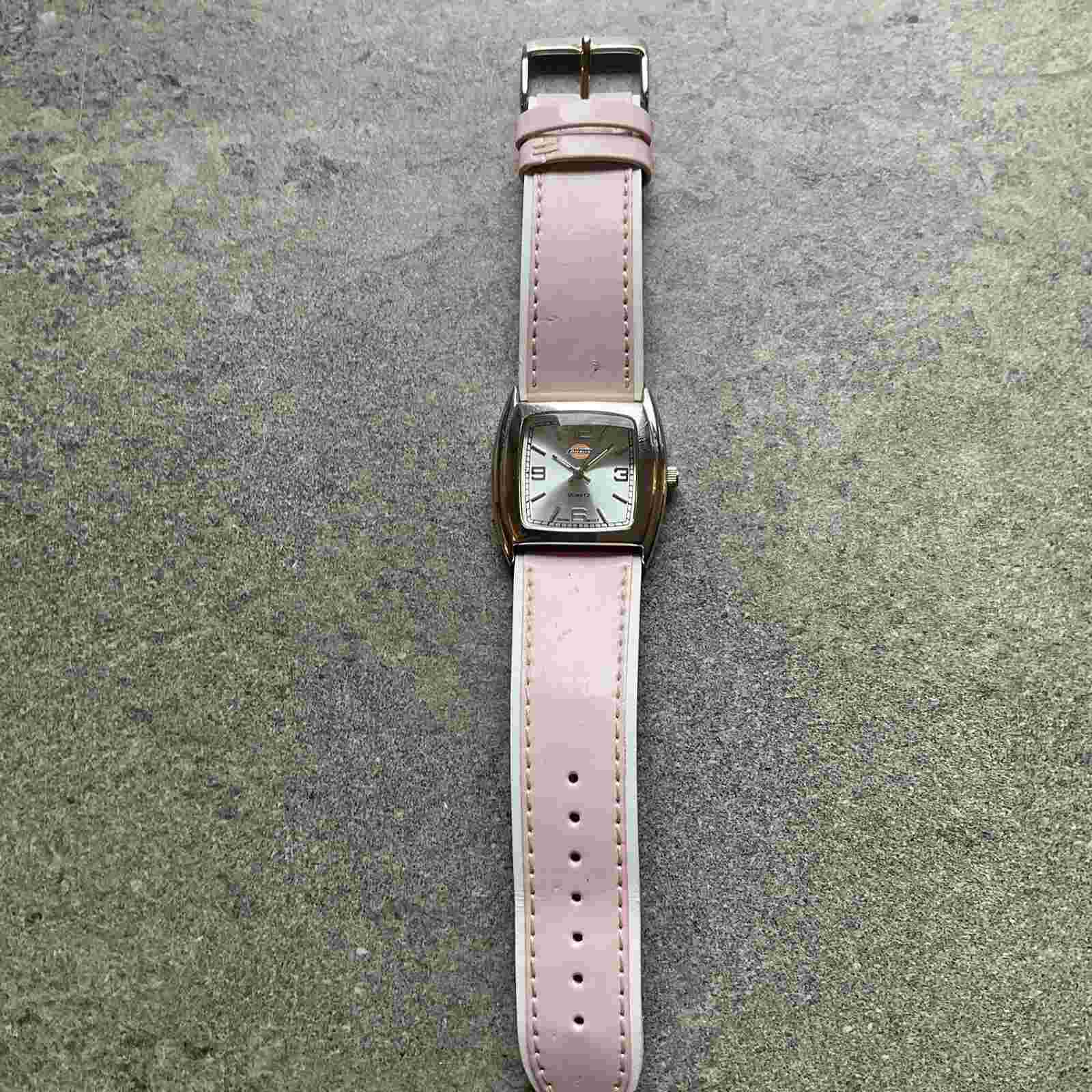 Dickies Womens Watch 34mm Silver Tone Case With Pink Leather Band Bin C