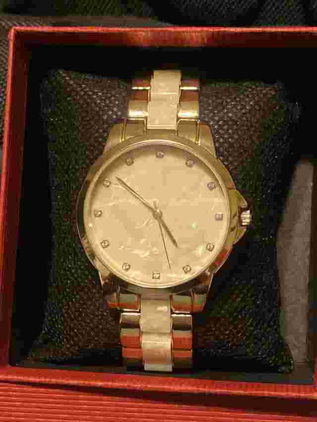 INC International Gold/ Pearl Tone Women’s 38MM Watch W/ Crystals NEW Battery