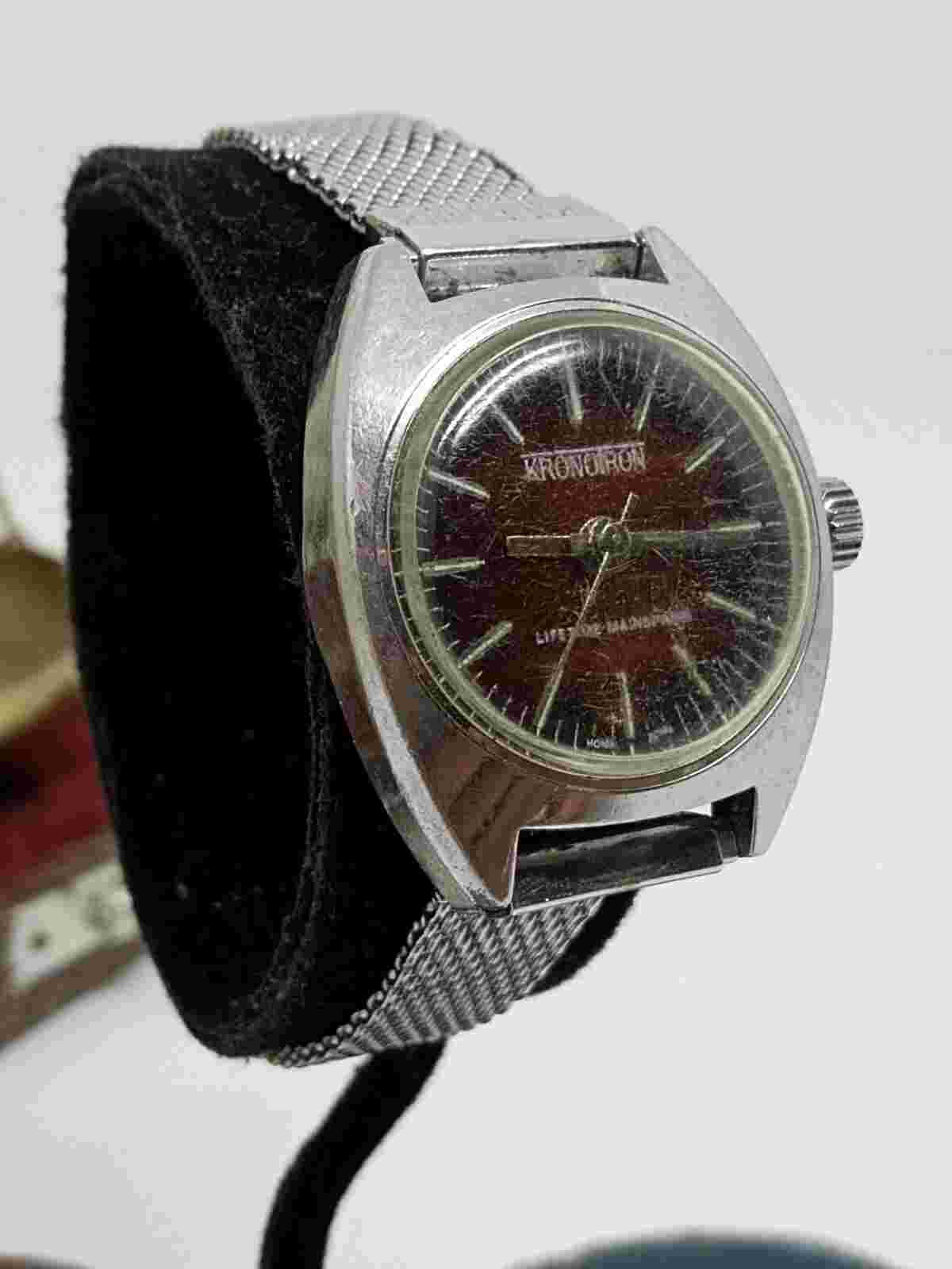 Vintage Kronotron Womens Watch Manual Wind Mesh Strap-23mm/6.5” Wrist Hong Kong