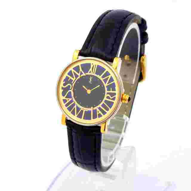 Saint Laurent Quartz Watch Wristwatch YSL Cassandra Blue Black Women's Authentic