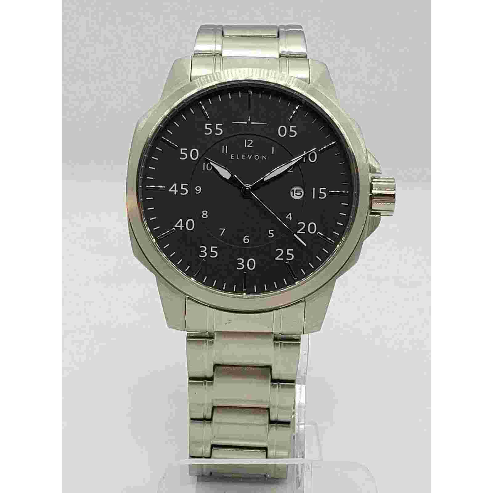 Elevon Hughes Aviator Style Men's Stainless Steel Bracelet Black Faced 45mm