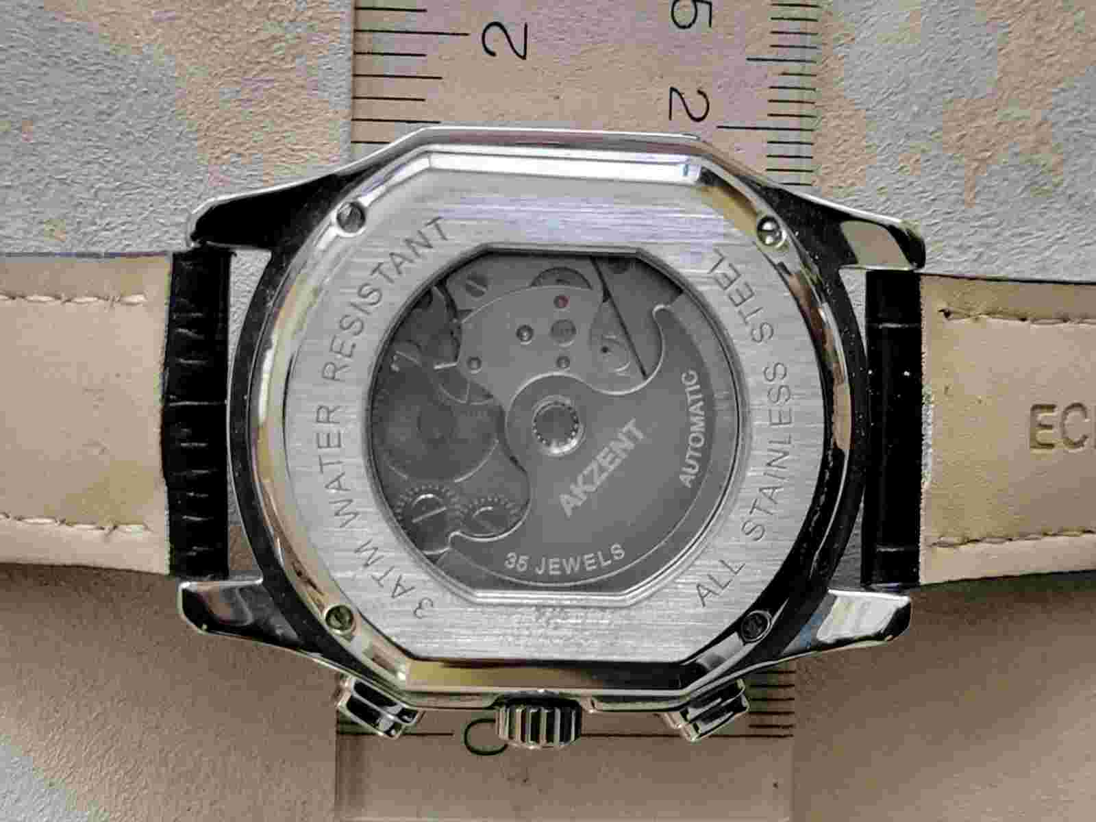 AKZENT Watch Blue Face Open Heart Triple Calendar Month, Date, Day - 35 Jewels.