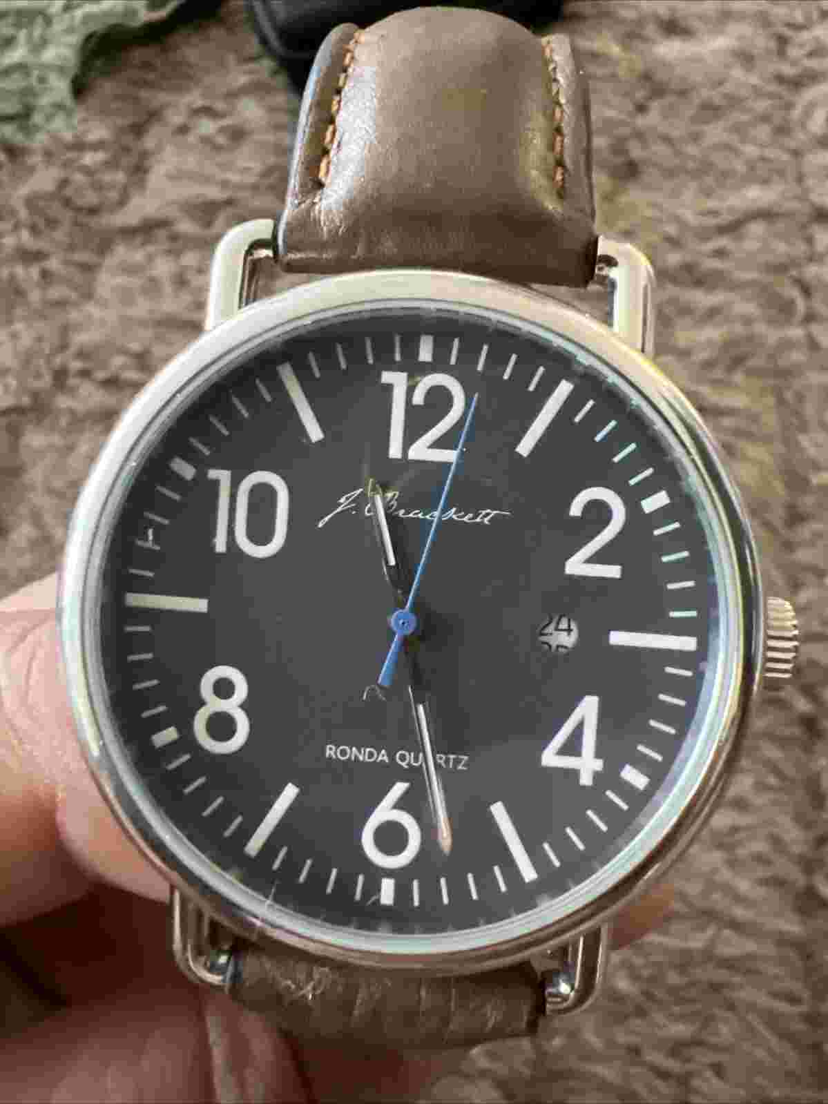 j. brackett watch Men’s Classic Ronda Quartz Blue Second Hand Large Numbers Easy