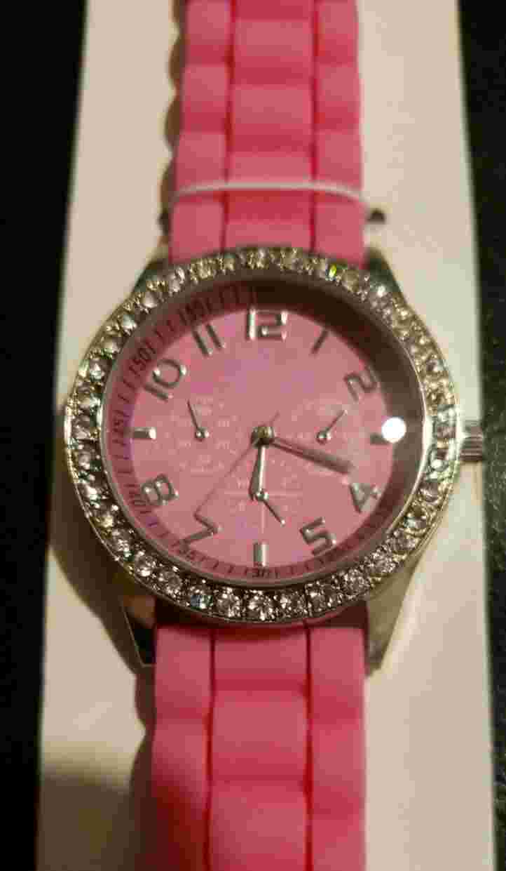 Darice Hot Pink Watch w/ BATTERY Rhinestone Round Bezel