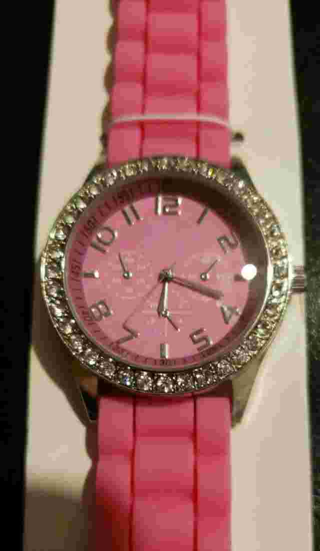 Darice Hot Pink Watch w/ BATTERY Rhinestone Round Bezel