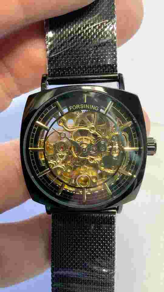 FORSINING Skeleton Transparent Mechanical Automatic Watch, Stainless Mesh Band