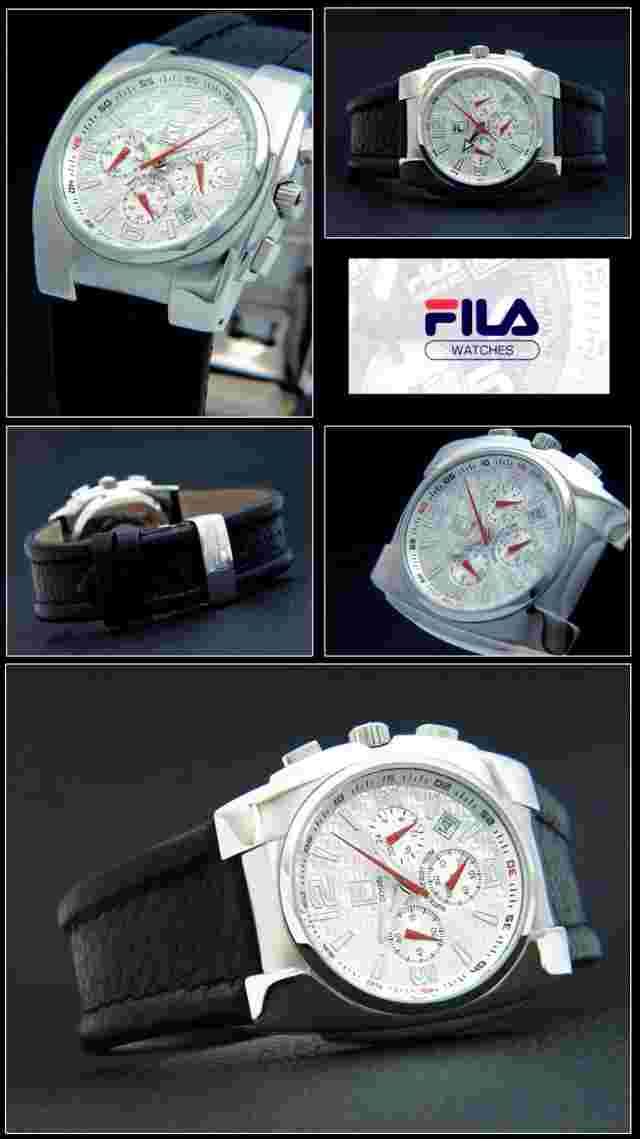 Fila Chronograph Combi 600 Men's Watch Stainless Steel Silver Dial Leather Strap