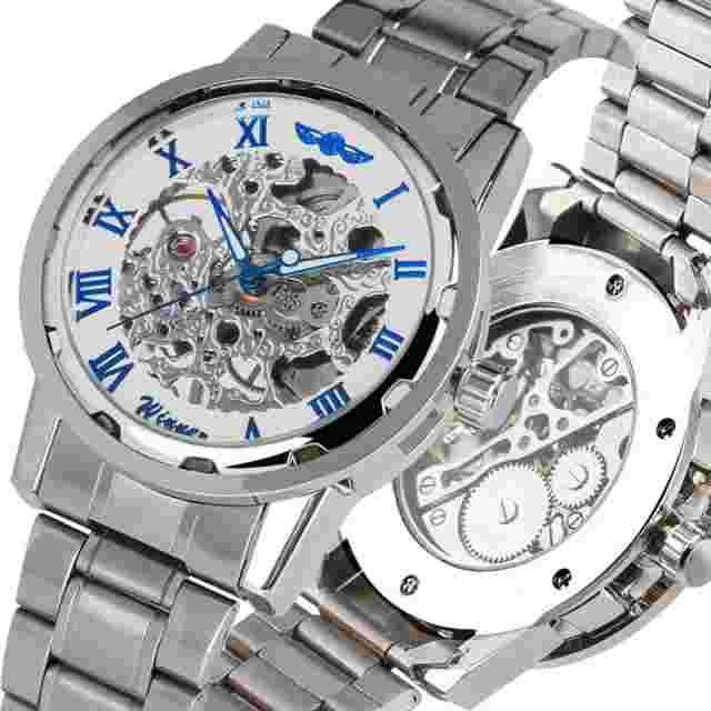 WINNER Men's Mechanical Watch Steel Strap Transparent Skeleton Wristwatch Gifts