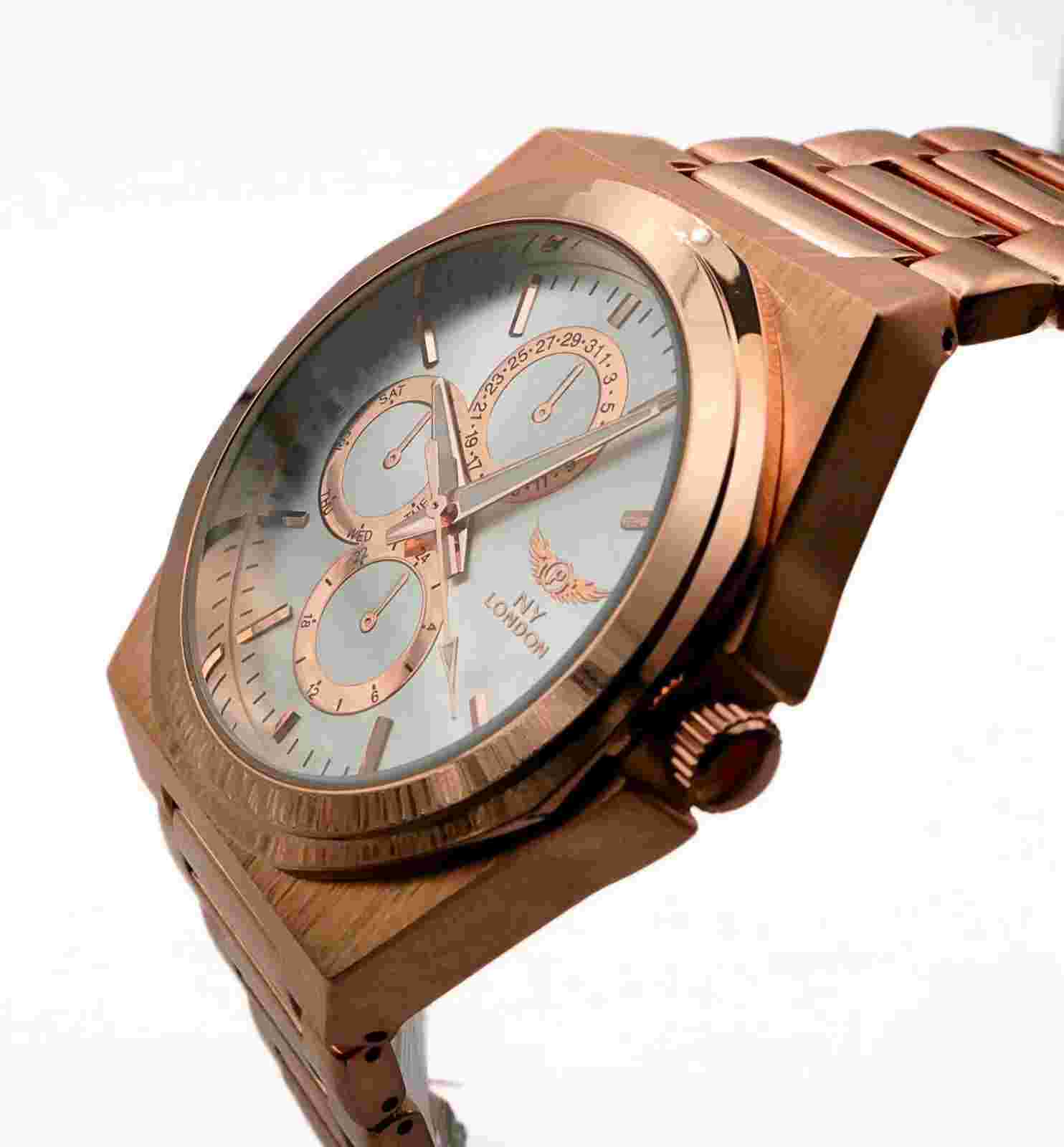 NY LONDON Rose Gold and Silver Chronographs Dials Men Metal Strap Analog Quartz