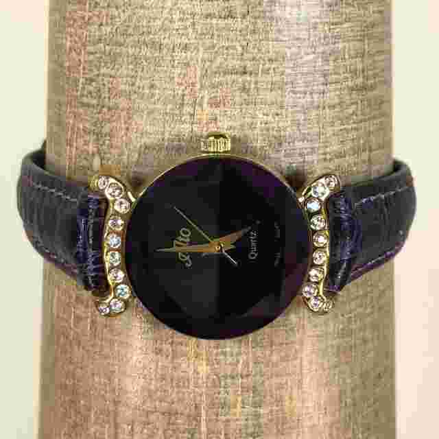 Vintage Alto Womens Purple Leather Band Quartz Analog Beleveled Convex Watch
