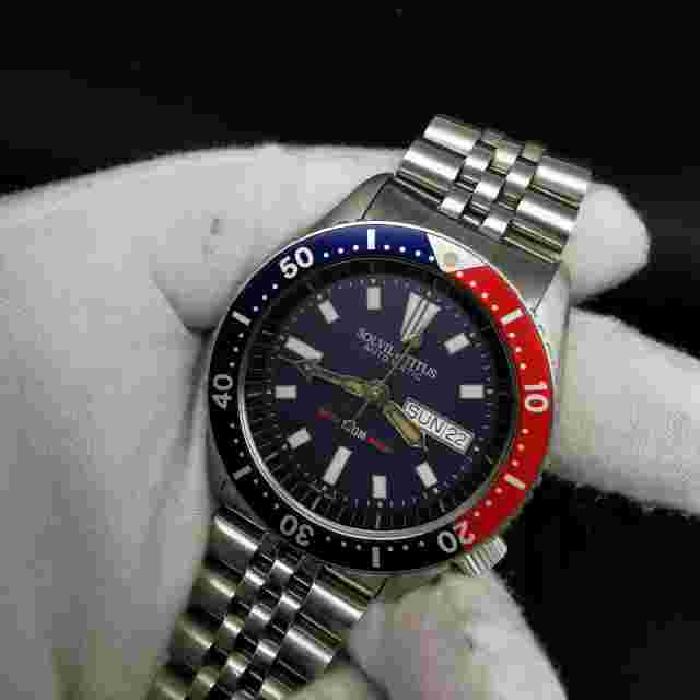 SOLVIL ET TITUS PEPSI BEZEL DAYDATE STAINLESS STEEL SWISS 2836 AUTOMATIC WATCH