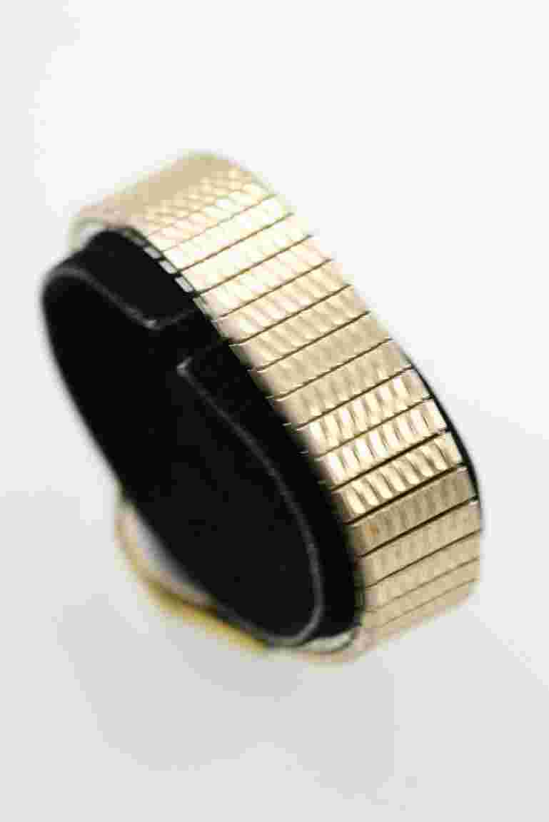 Caravelle Men Watch Stainless Steel Gold Stretch Water Res Battery White Quartz