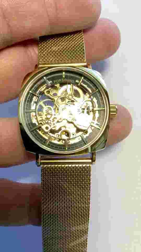FORSINING Skeleton Transparent Mechanical Automatic Watch, Stainless Mesh Band